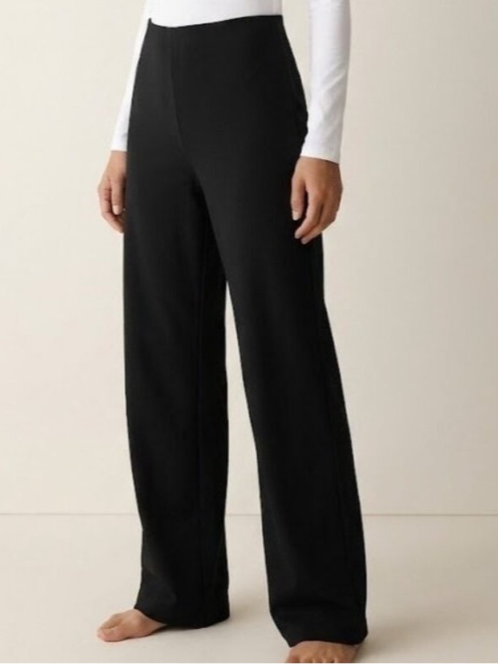 Eileen Fisher Black Wide Leg Pull On Stretch Mod Crepe Pants Size XL